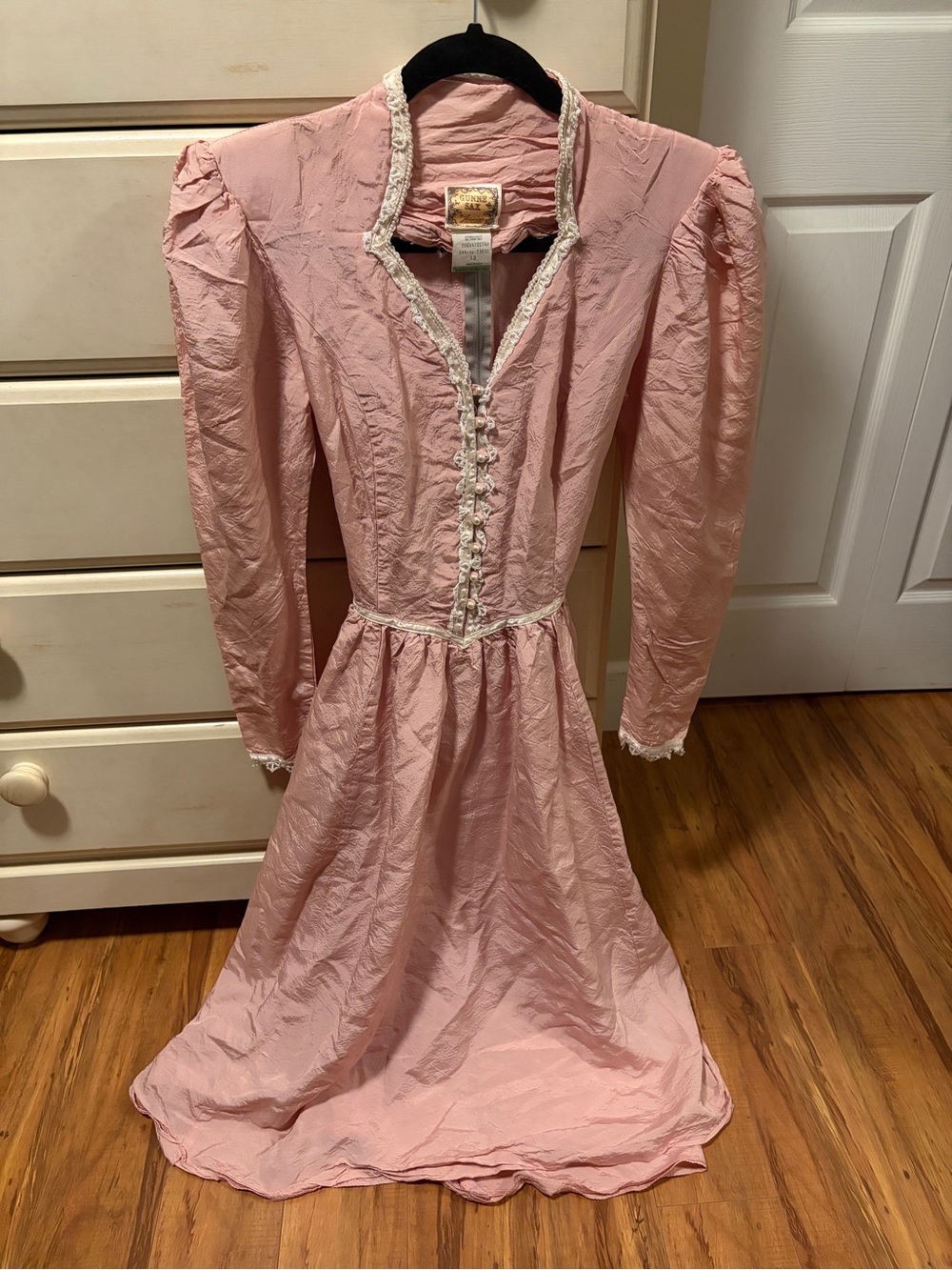 Gunne Sax Pink Lace-Trim Midi Dress
